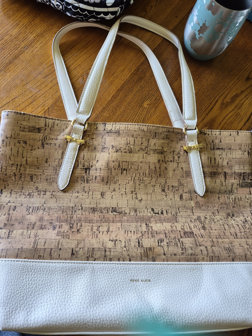 Anne Klein White and Cork-Textured Tote